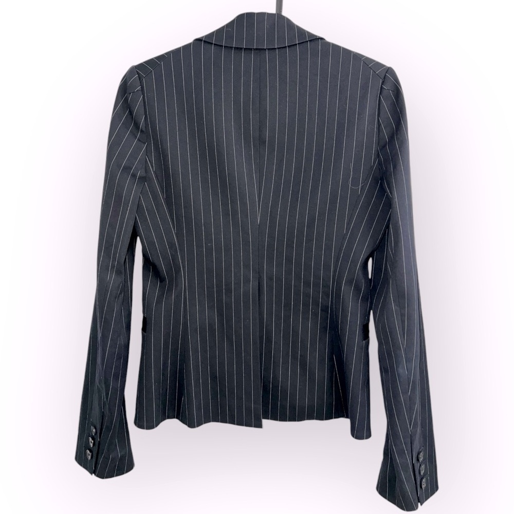 THEORY Navy white Pinstripe double breasted blazer Suit Jacket cotton slim sz 2 - Picture 2 of 5